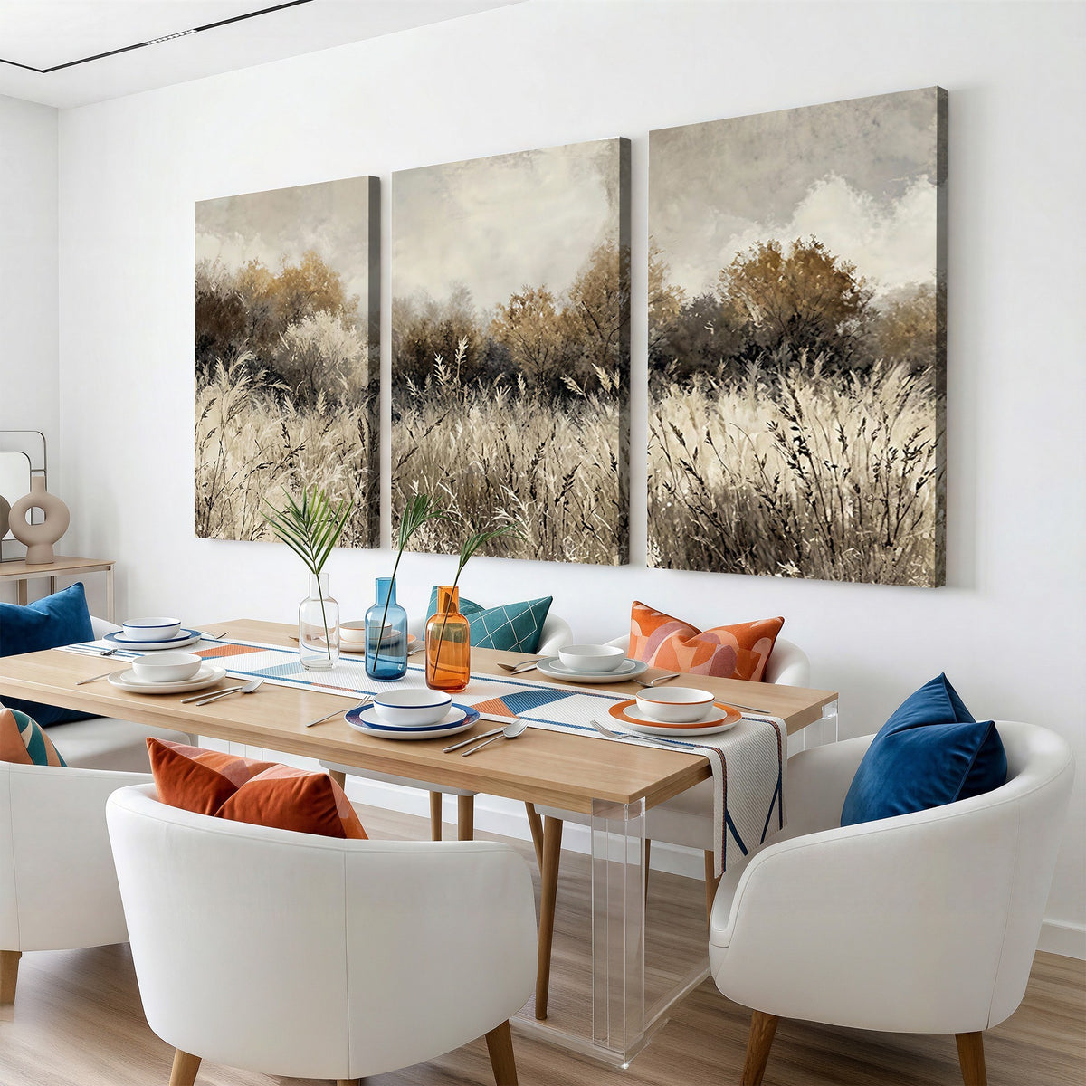 53959945-_Poster-30x20 - Muted Neutral Forest Landscape Canvas Wall Art - Vintage Rustic Wildflower Meadow Print