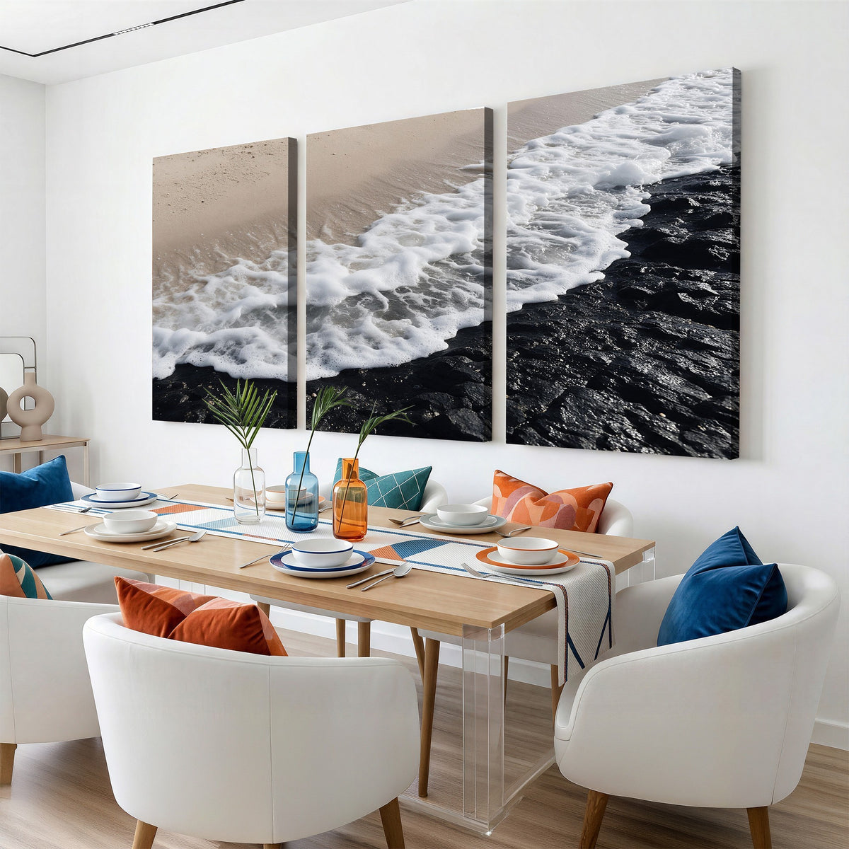 27448606-MGV-CV-24X16 - Ocean Wave Foam on Black Lava Rock Beach Canvas Wall Art Print