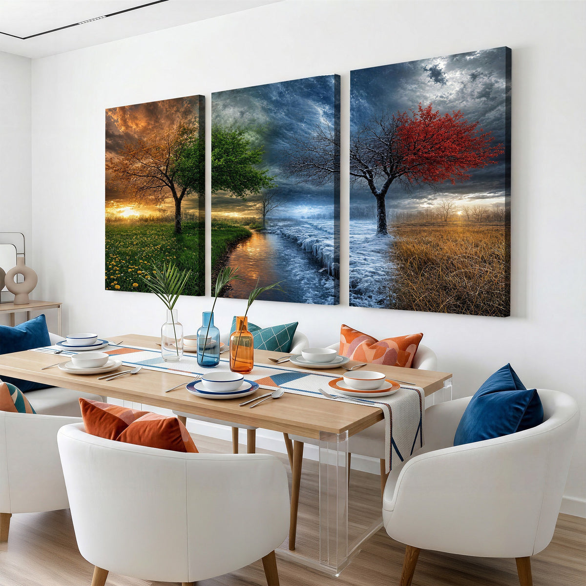 61895574-MGV-CV-24X16 - Four Seasons Tree Canvas Wall Art, Nature Landscape Canvas Print for Living Room