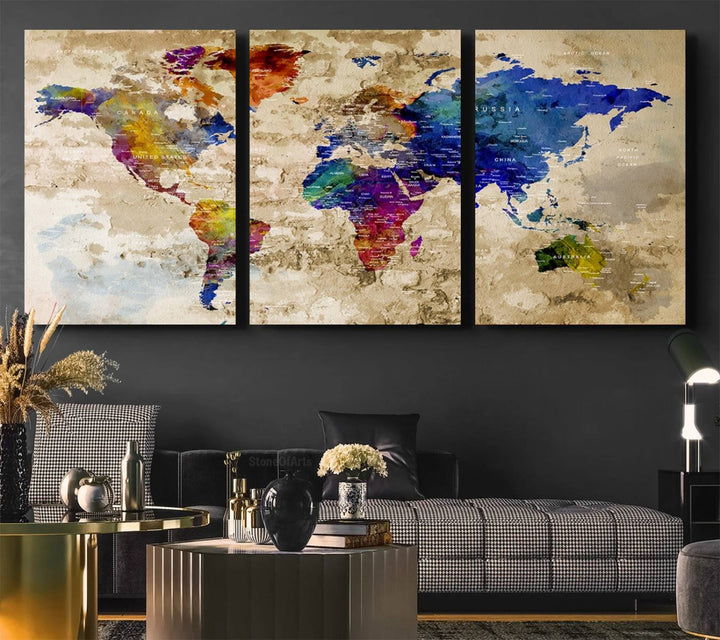 Watercolor World Map Canvas Print World Map Wall Art Great Design Great Gift Idea