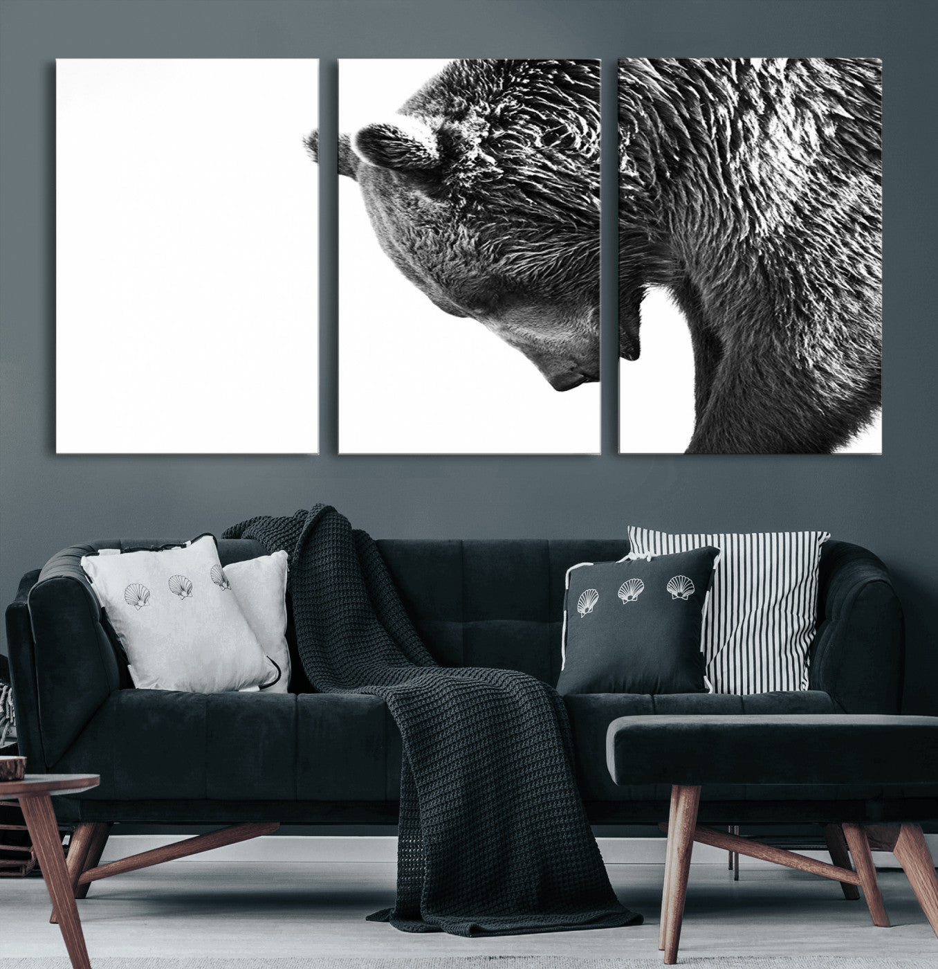 35398-MGV-CV-60X30-3P-Black and White Grizzly 399 Bear Canvas Print Wall Art | Large Wildlife Canvas Print for Living