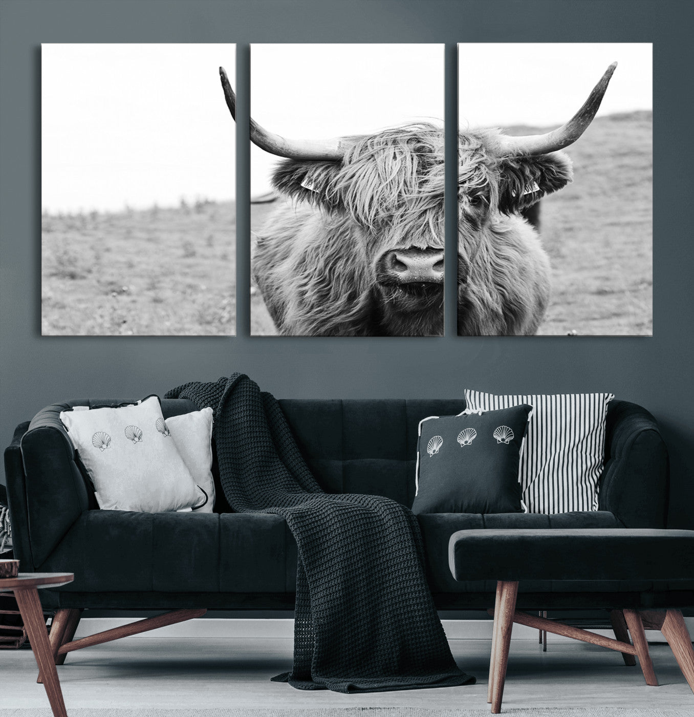 16248-MGV-CV-60X30-3P-Newfoundland Cow Art Wall Art, Black White Cow Art Wall Art Canvas Print