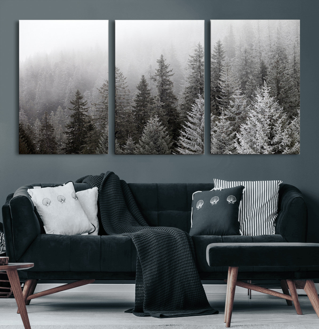 20552-MGV-CV-60X30-3P-Big Foggy Forest and Misty Trees Forest Wall Art Canvas Print