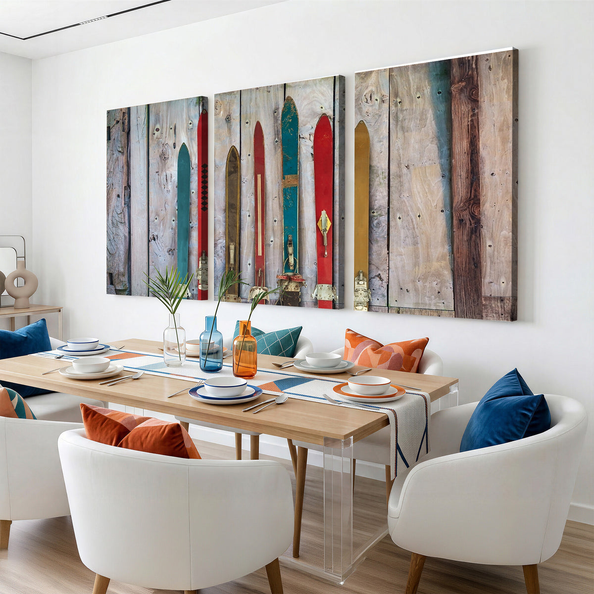 30640-MGV-CV-36X24 - Vintage Wooden Weathered Skis in Front of an Old Barn Wall Art Canvas Print