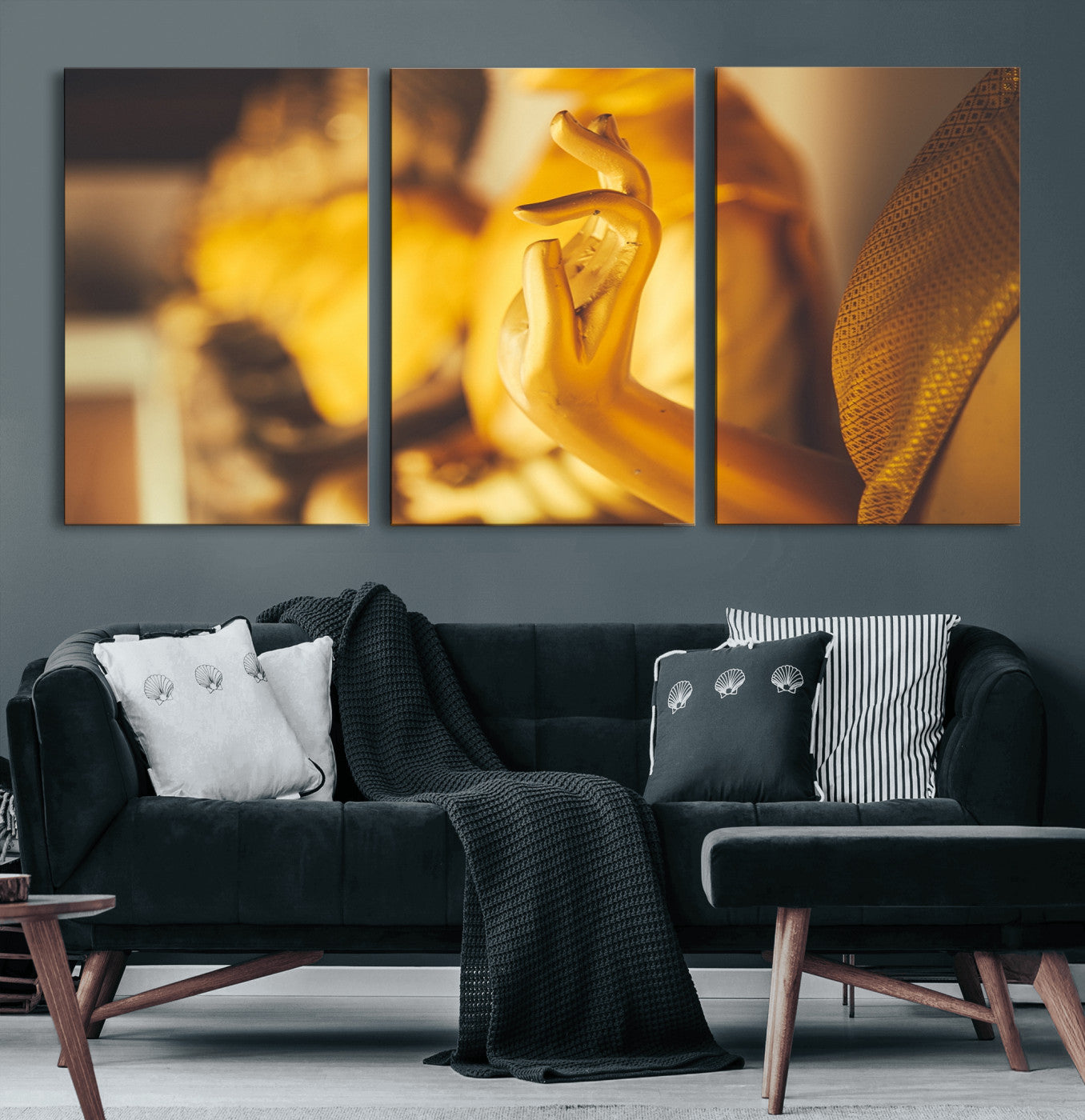 MGV-CV-60X30-3P - Gold Buddha Statue Hands Wall Art Canvas Print