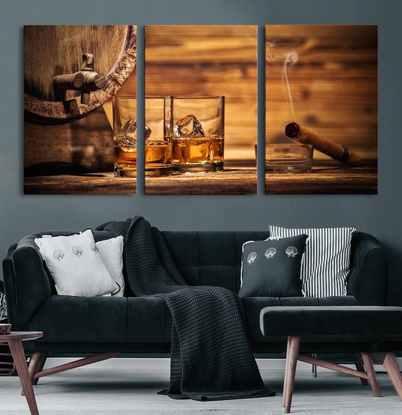 96798-MGV-CV-60X30-3P-Rustic Whiskey and Barrel Canvas Print