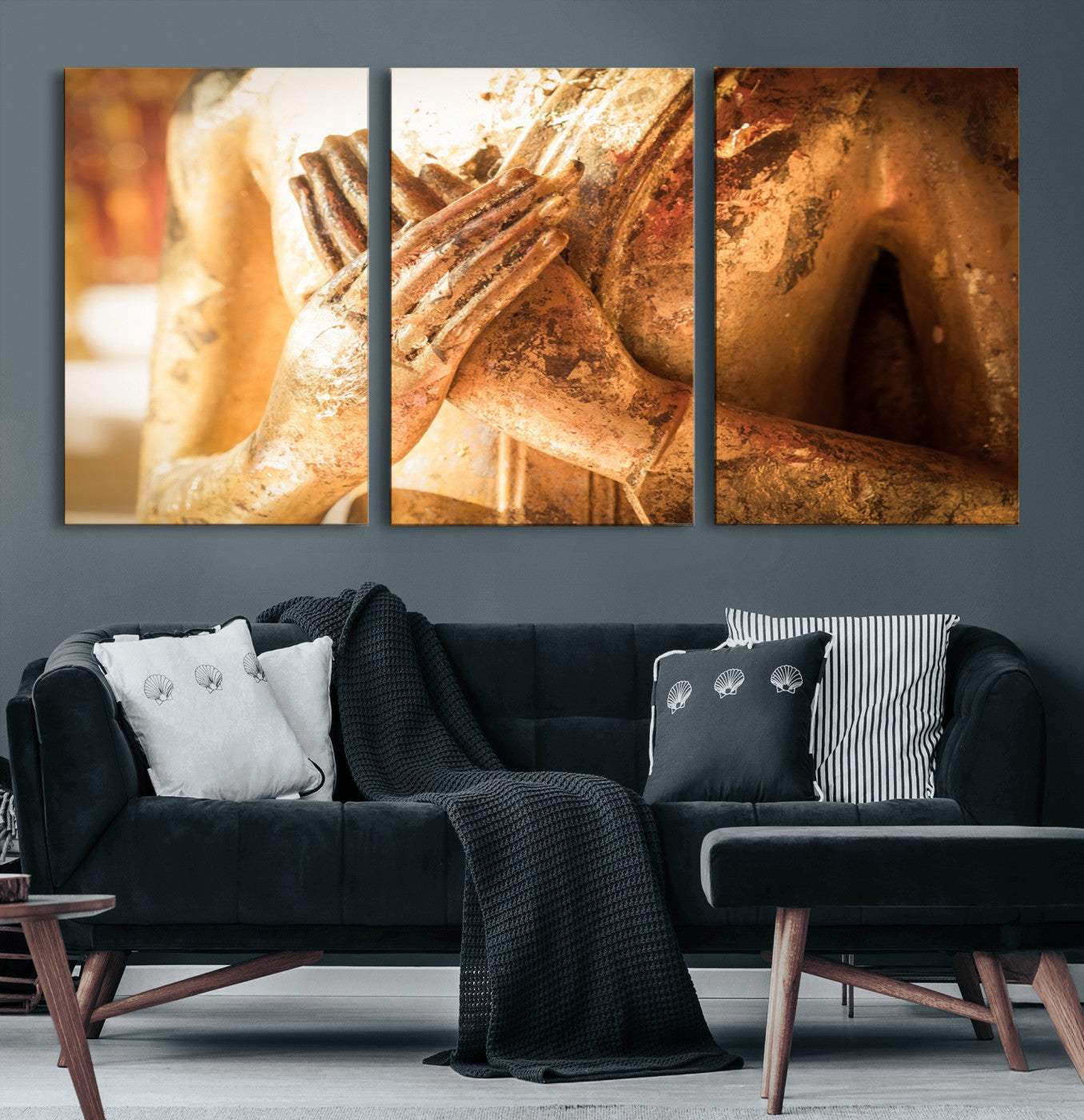 87005-MGV-CV-60X30-3P-Buddha Statue Hands Wall Art Canvas Print