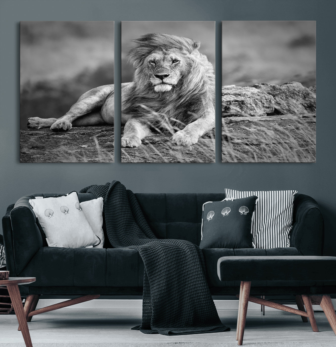 68679-MGV-CV-36X24-King Forest Lion Wall Art Canvas Print – Framed Majestic Wildlife Scene with Regal Lion Artwork for Home, Office
