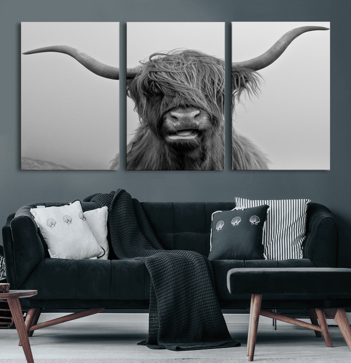 50834-MGV-CV-60X30-3P-Texas Cow Wall Art Canvas, Texas Longhorn Cattle Canvas Print