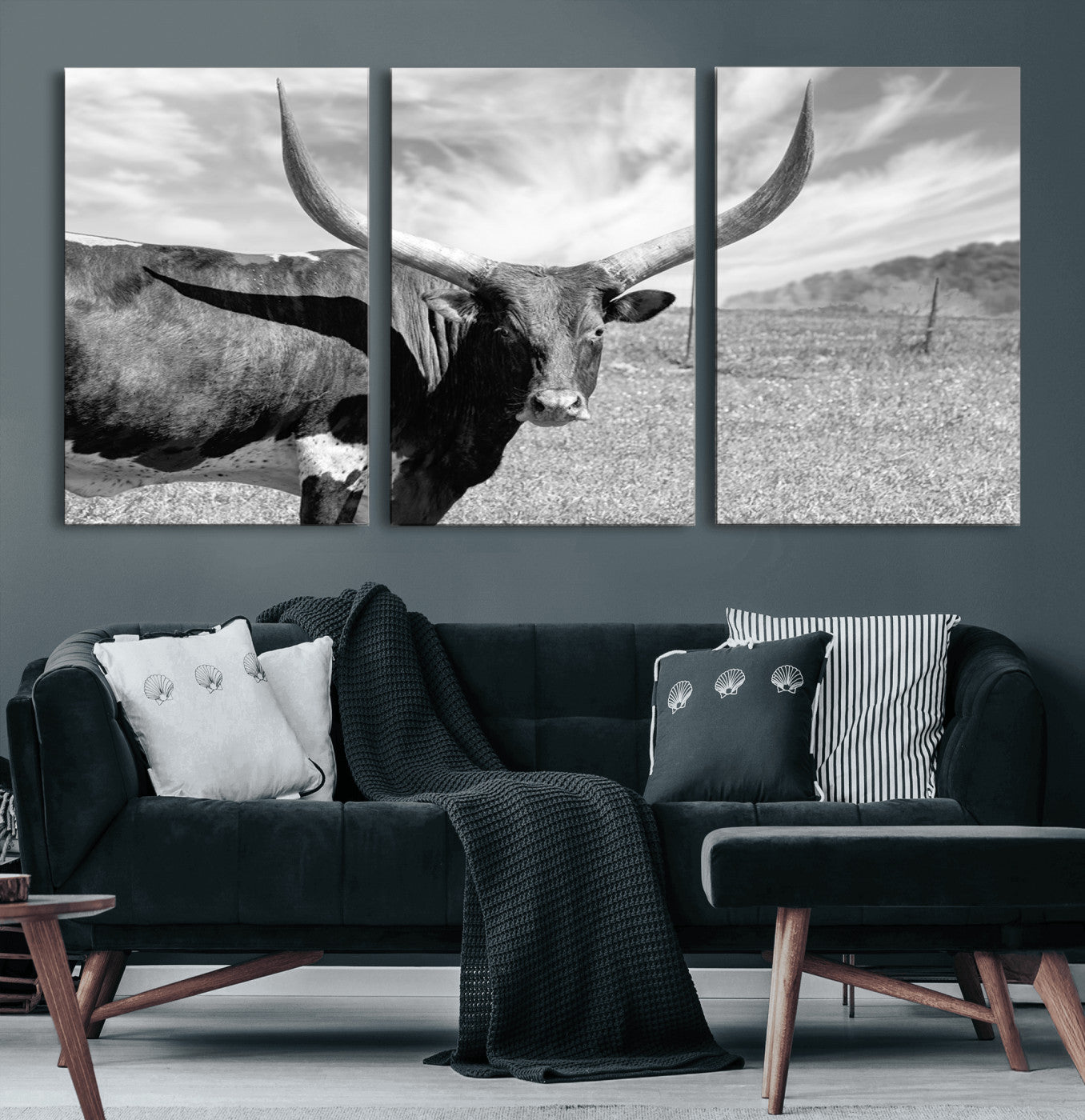 30017-MGV-CV-36X24-Longhorn Wall Art Canvas Print, Framed Ranch Wall Art Canvas Print