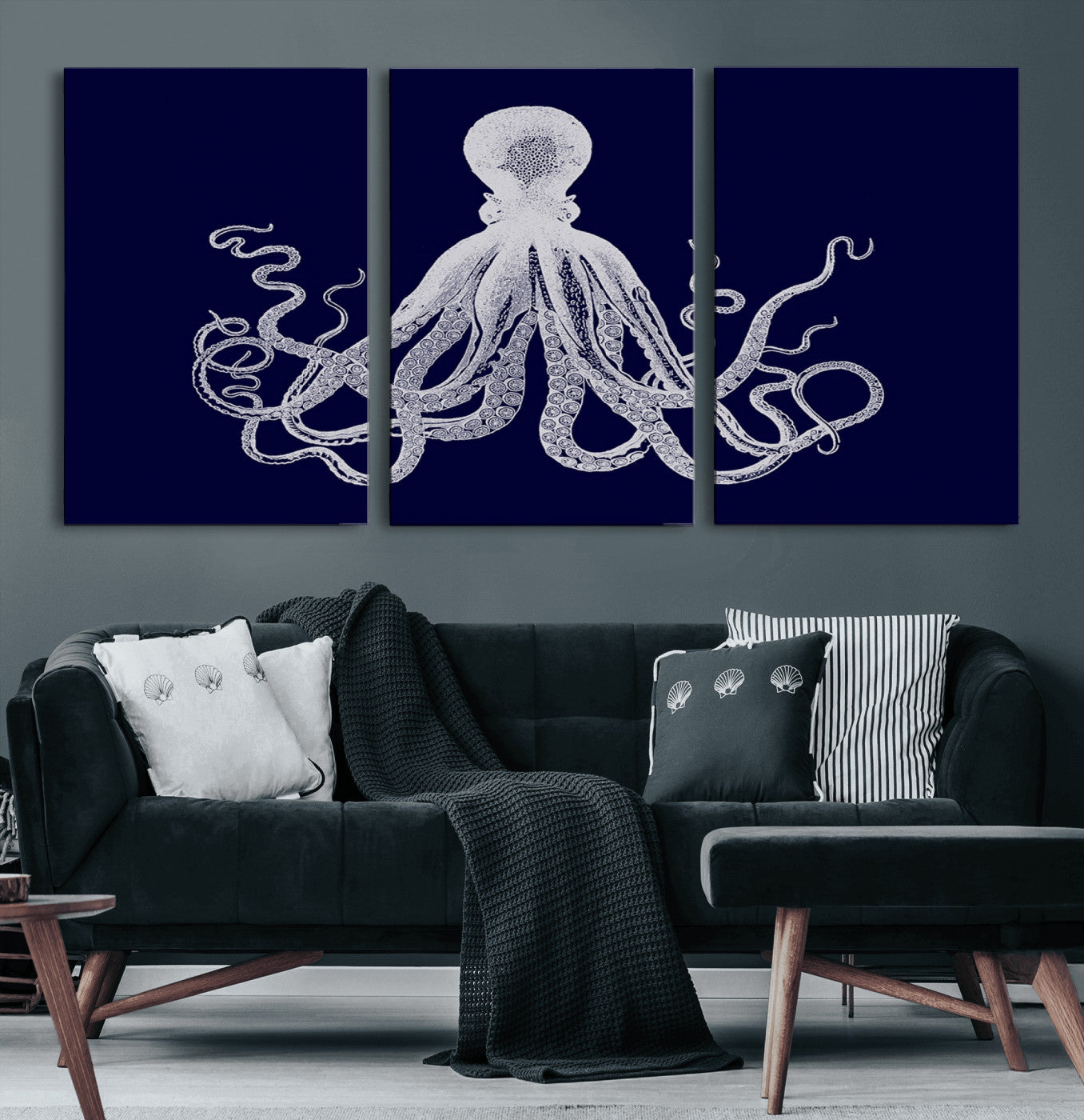 11865-MGV-CV-60X30-3P-Blue Octopus Wall Art Canvas Print