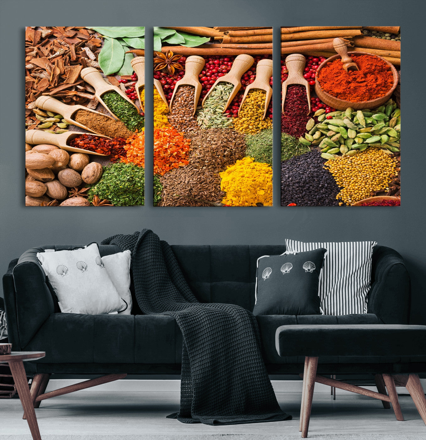 53954-MGV-CV-60X30-3P-Herbs and Spices Art Canvas Print for Kitchen Kitchen, Dining Room Wall Decor
