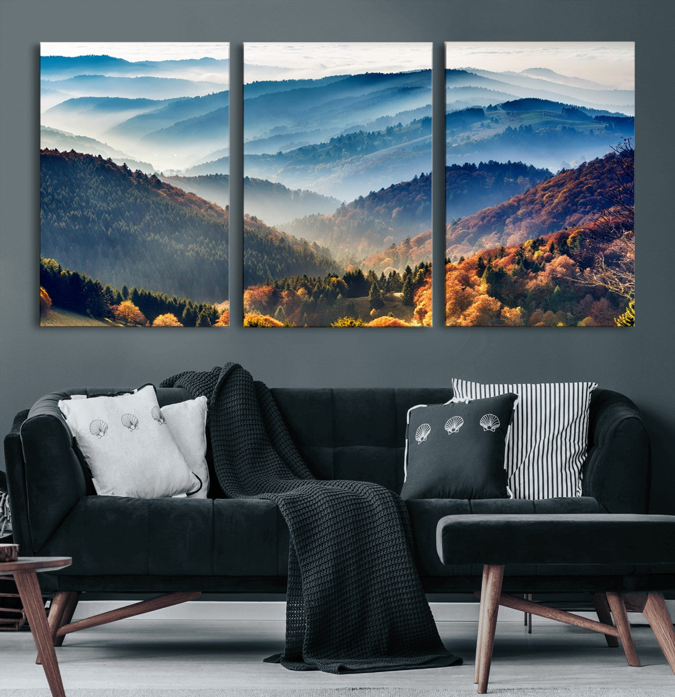 55372-MGV-CV-60X30-3P-Mountains Forest Autumn Wall Art Canvas Print