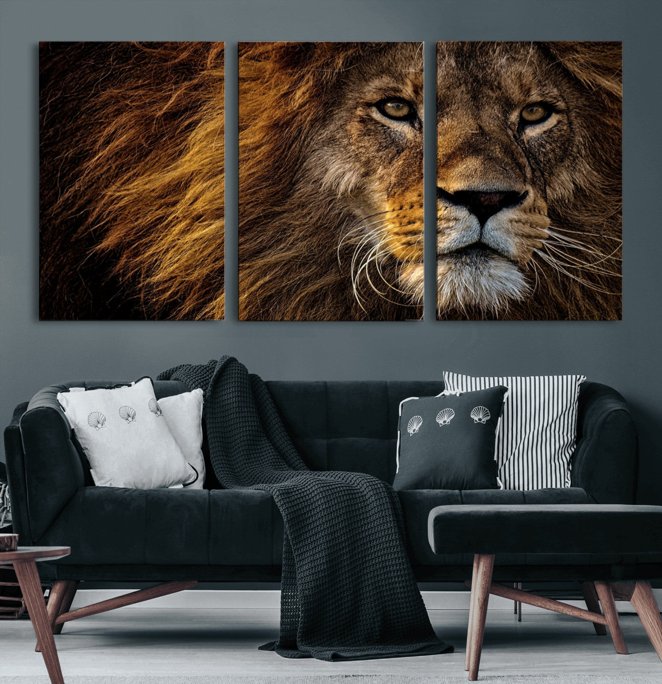 98665-MGV-CV-60X30-3P-Mighty Lion Wall Art Canvas Print – Majestic Animal Portrait Artwork for Home, Office, Living Room, Guest Room