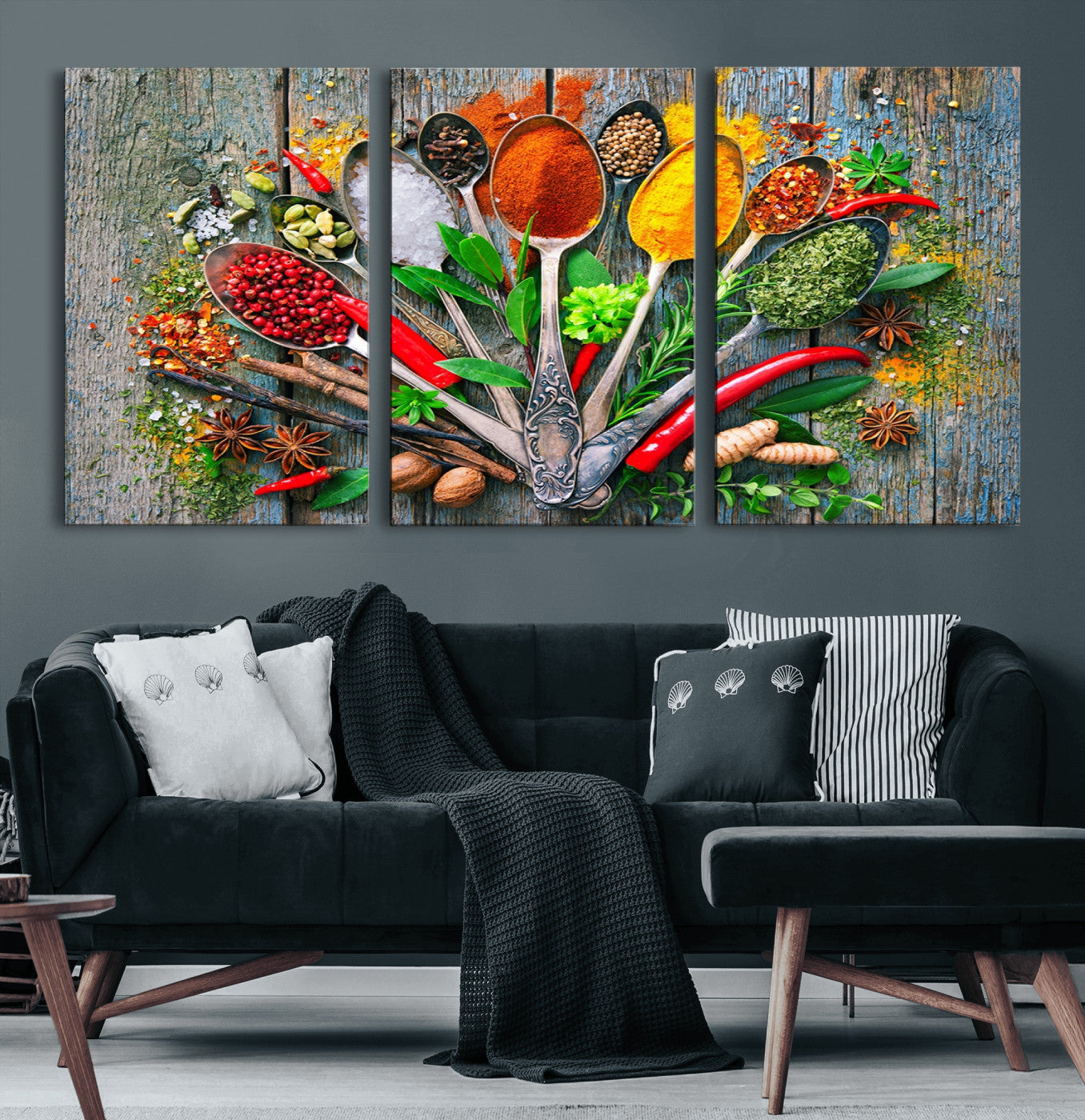 20619-MGV-CV-36X24-Spoonful of Spices Cooking Wall Art Canvas Print - Vibrant Kitchen Decor Triptych – Culinary Art