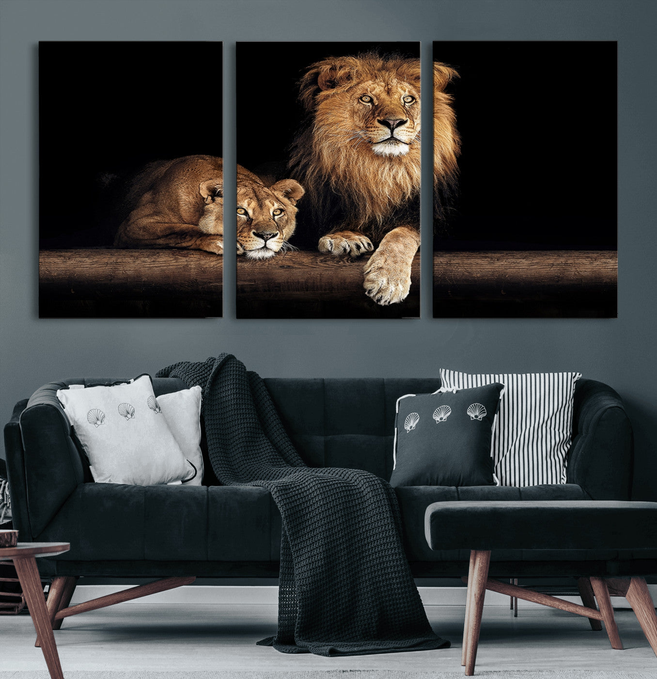 51304-MGV-CV-60X30-3P-Lion Canvas Wall Art – Majestic Animal Print Artwork for Home, Office, Living Room, Guest Room, Farmhouse