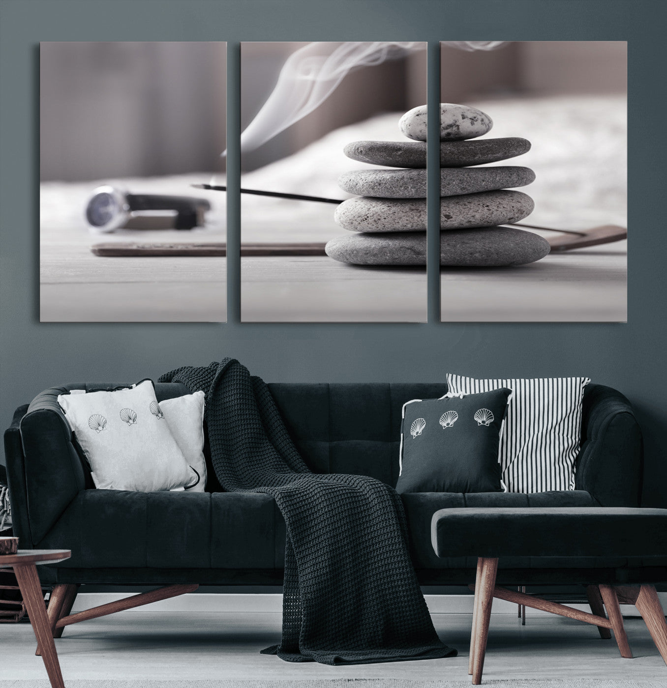 50072-MGV-CV-36X24-Burning Incense and Zen Stones Buddhism Wall Art, Zen Stones Wall Art Canvas Print