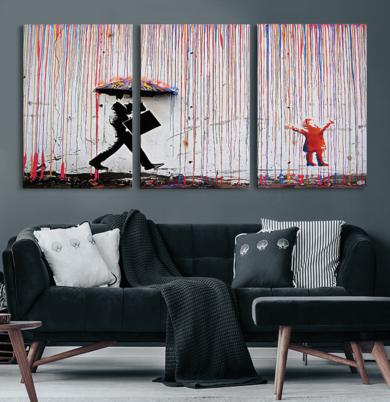 16292-MGV-CV-60X30-3P-Banksy Wall Art Canvas Print, Framed Graffiti Art Picture Print, Banksy Urban Graffiti Perfect Modern Decor Artwork