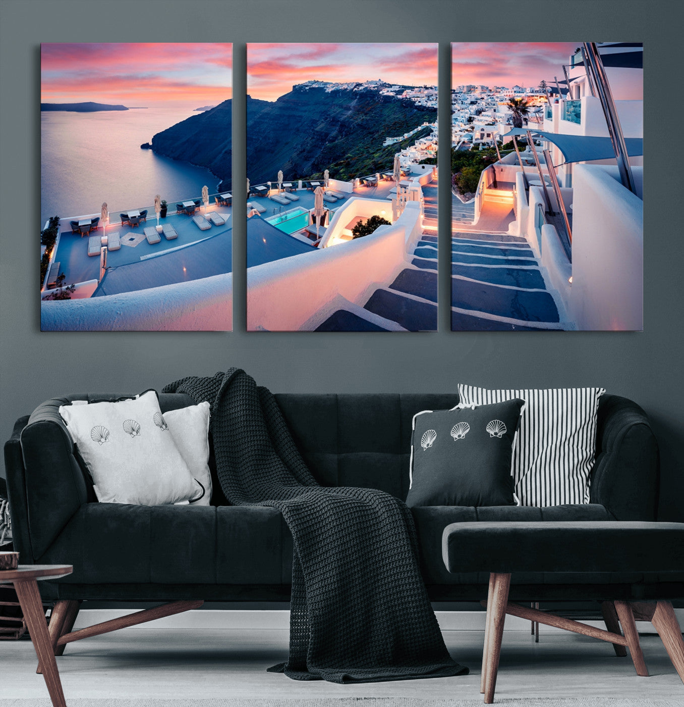 35350-MGV-CV-60X30-3P-Santorini Island Wall Art Canvas Print