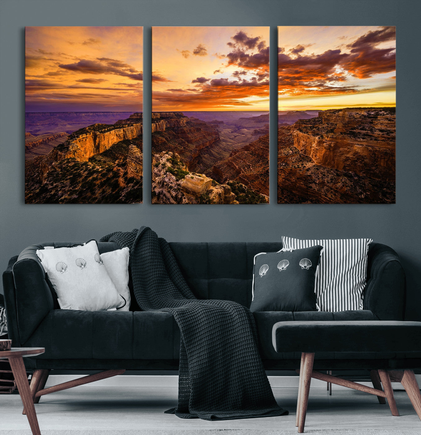 MGV-CV-60X30-3P - Mesmerizing Sunset from Grand Canyon Nal Park Wall Art, Grand Canyon Canvas Print