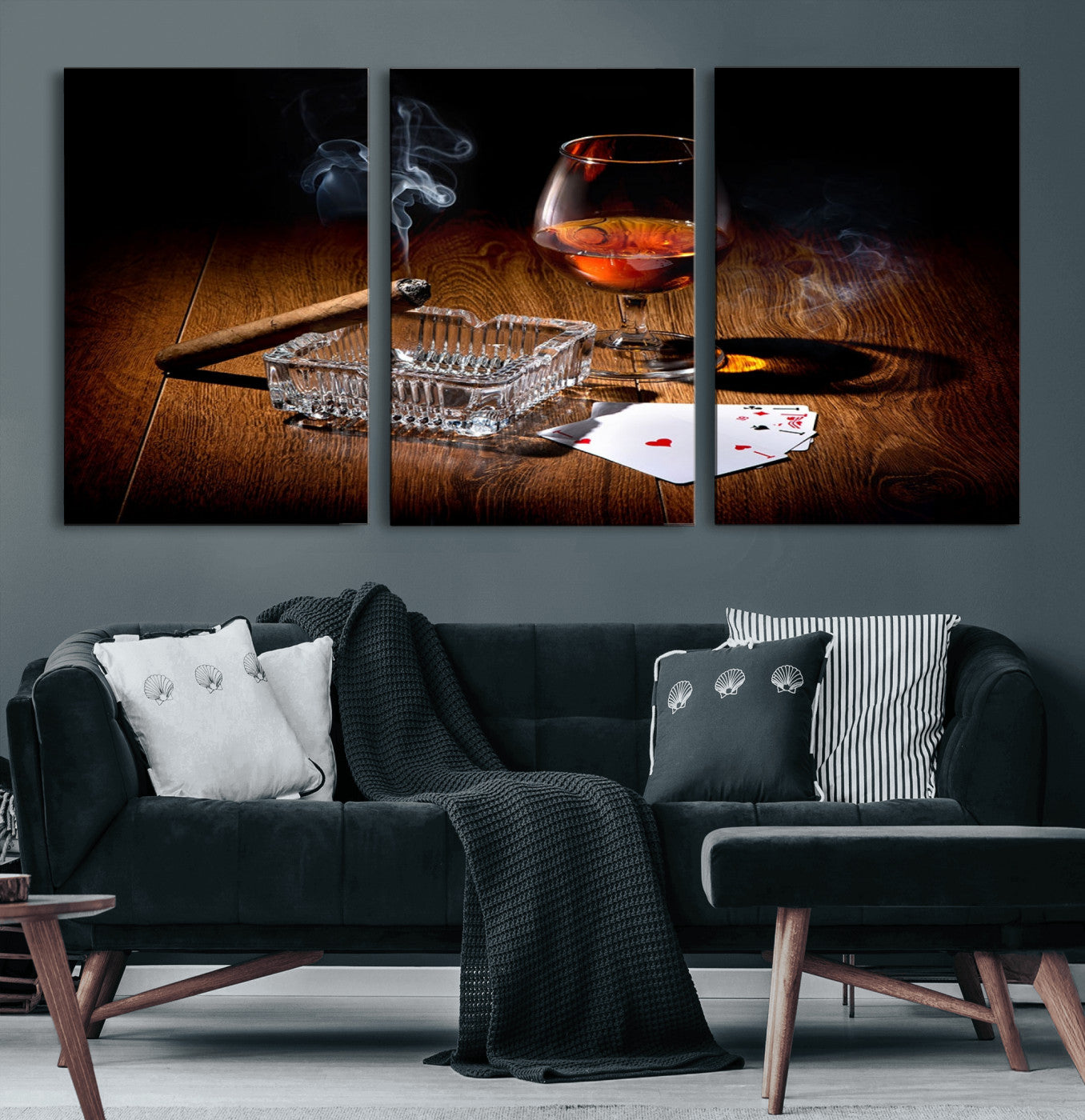 65720-MGV-CV-60X30-3P-Whiskey Cigar Wall Art Canvas Print Kitchen Wall