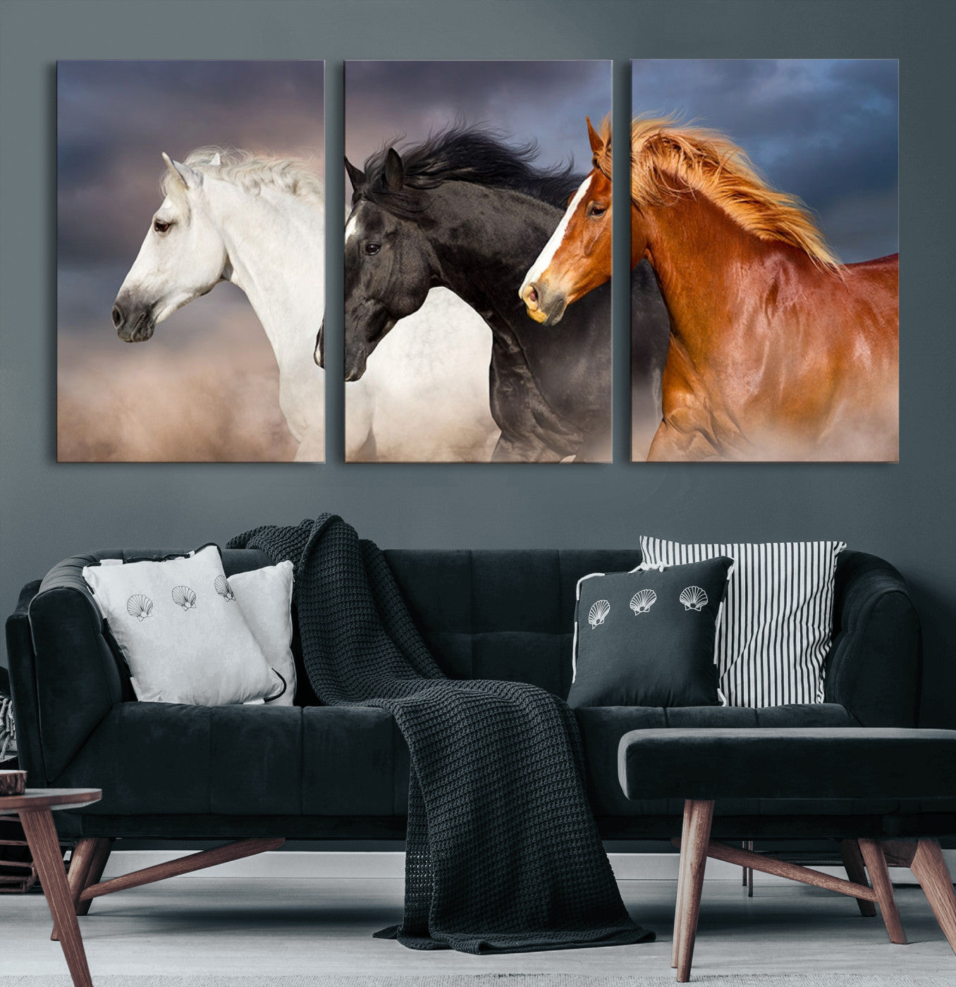 51754-MGV-CV-60X30-3P-Animal Wall Art Three Horses Farmhouse Art Canvas, Framed Three Horses Canvas Print