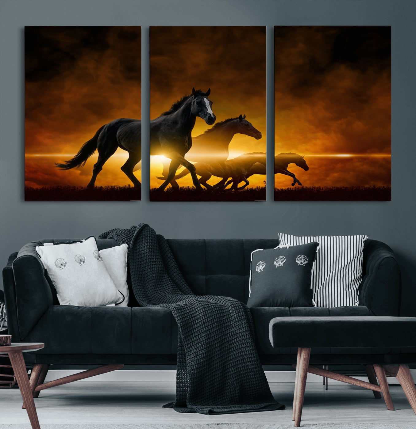 56665-MGV-CV-60X30-3P-Horse Wall Art Canvas Print, Multi Panel Animal Canvas Print