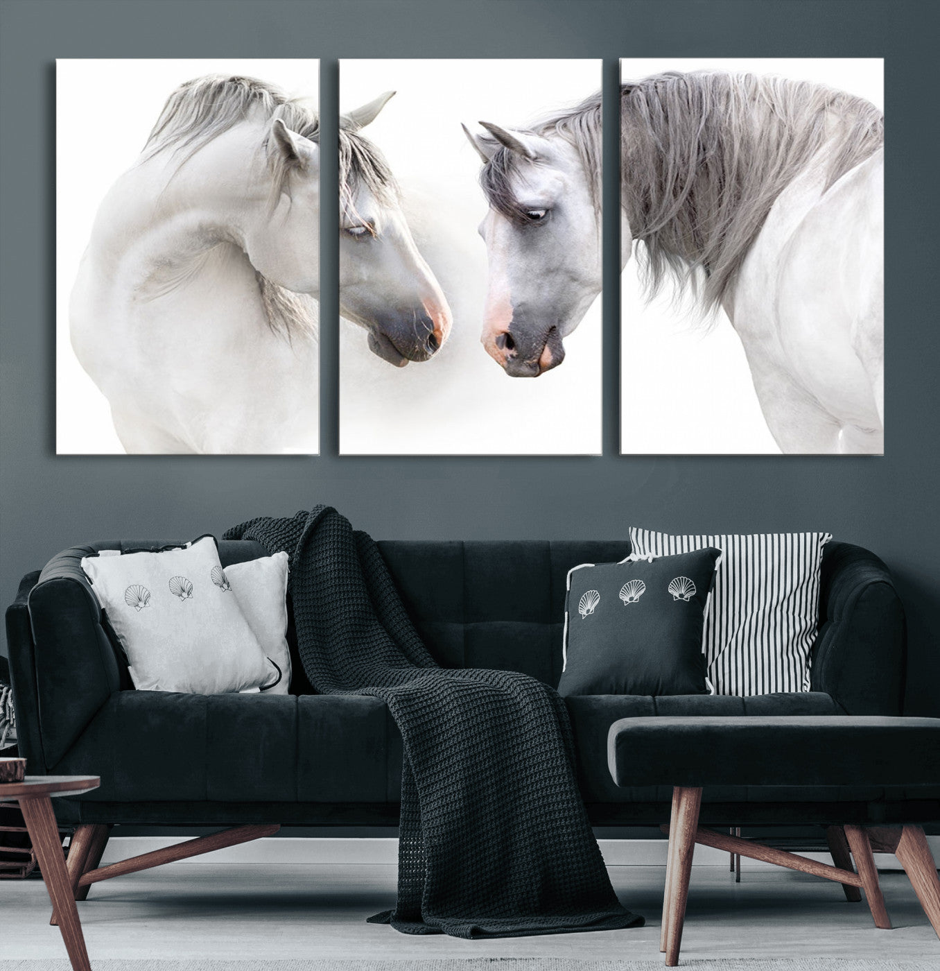 81129-MGV-CV-60X30-3P-White Horse Wall Art Animal Canvas Print