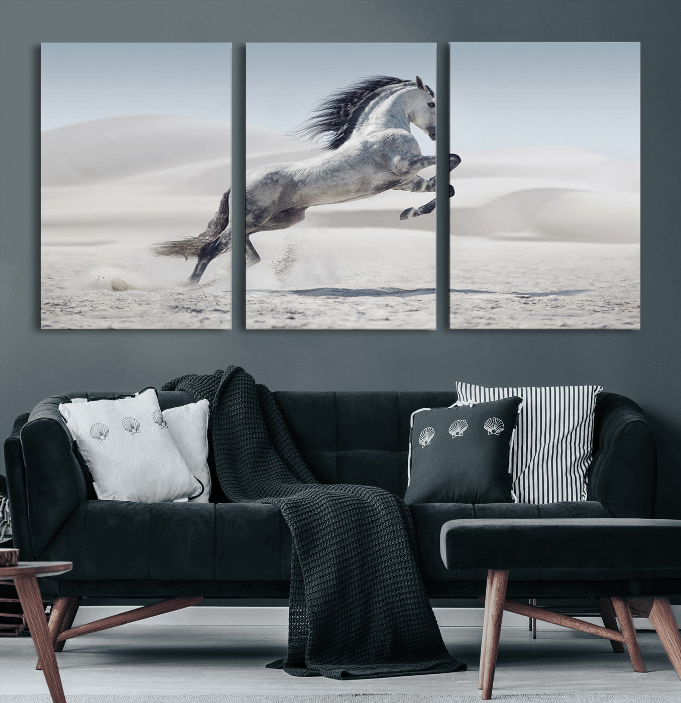 46422-MGV-CV-36X24-Prancing Horse Desert Large Wall Art Canvas Print – Majestic Horse Animal Artwork for Home, Office, Living Room