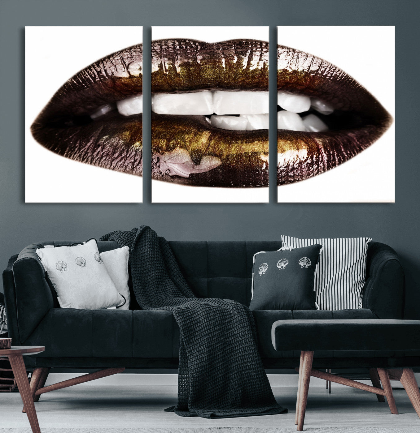 67580-MGV-CV-60X30-3P-Close Up Lips Wall Art Canvas Print