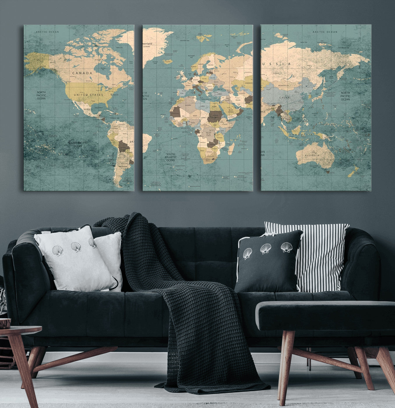 54872-MGV-CV-36X24-Classic World Map Canvas Print – Framed Vintage Map Wall Art, Retro Atlas Design for Rustic Explorer or Study Room Decor