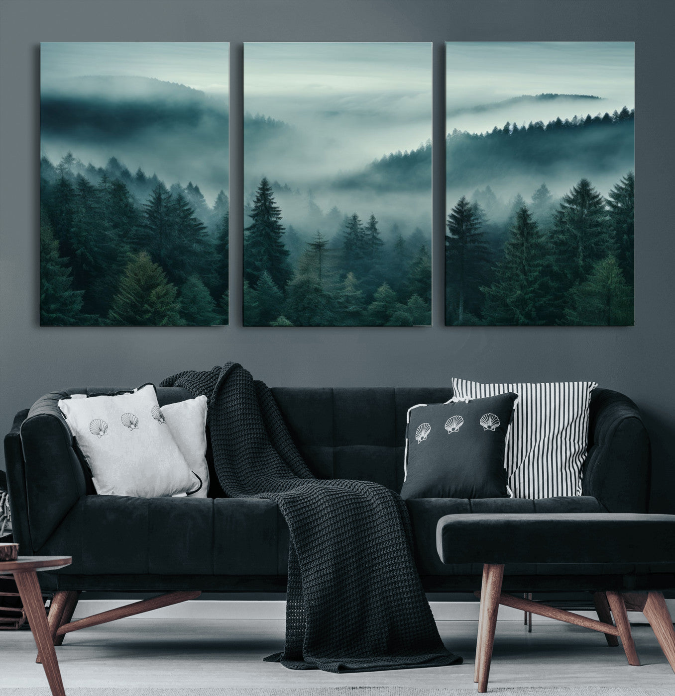 72040-MGV-CV-60X30-3P-Captivating Misty Foggy Forest Wall Art Premium Canvas Print