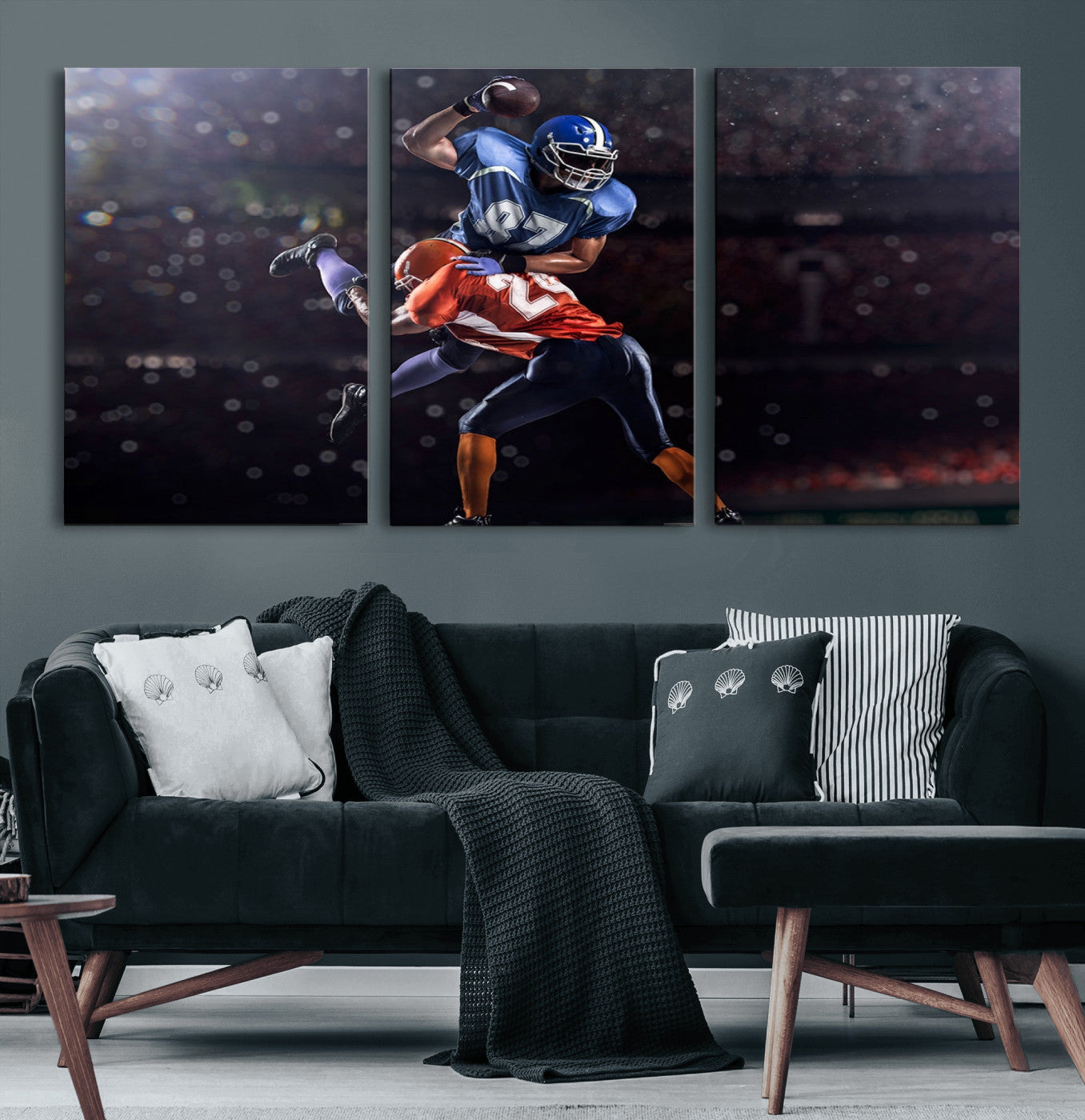 76491-MGV-CV-60X30-3P-American Football Wall Art Canvas Print, Stadium Sport Wall Art Print
