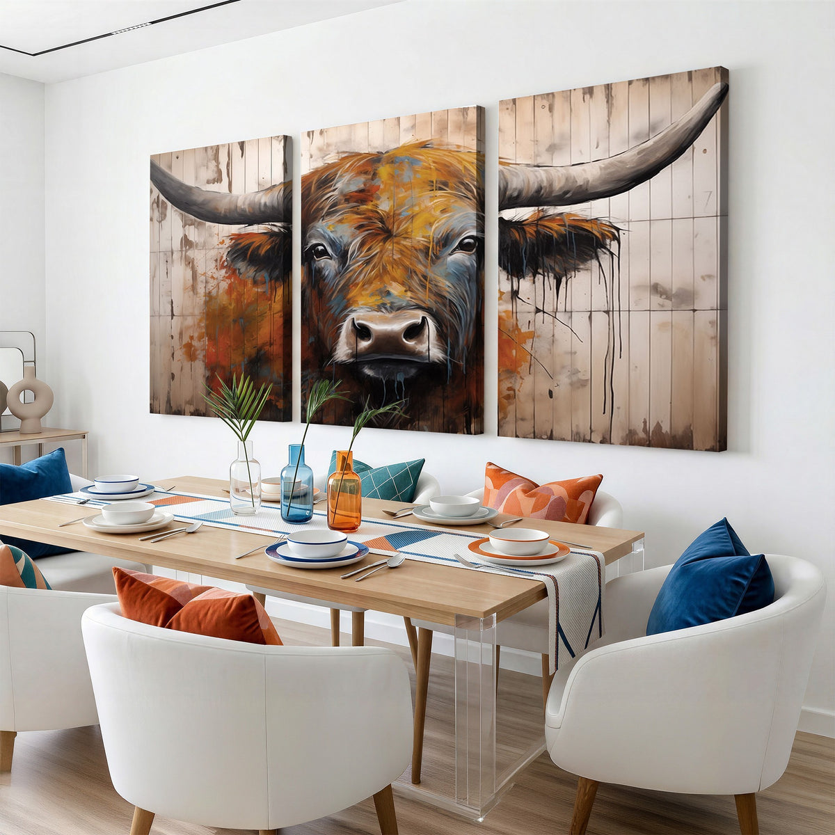 47284-MGV-CV-24X16 - Abstract Bull Highland Cow Canvas Wall Art Print