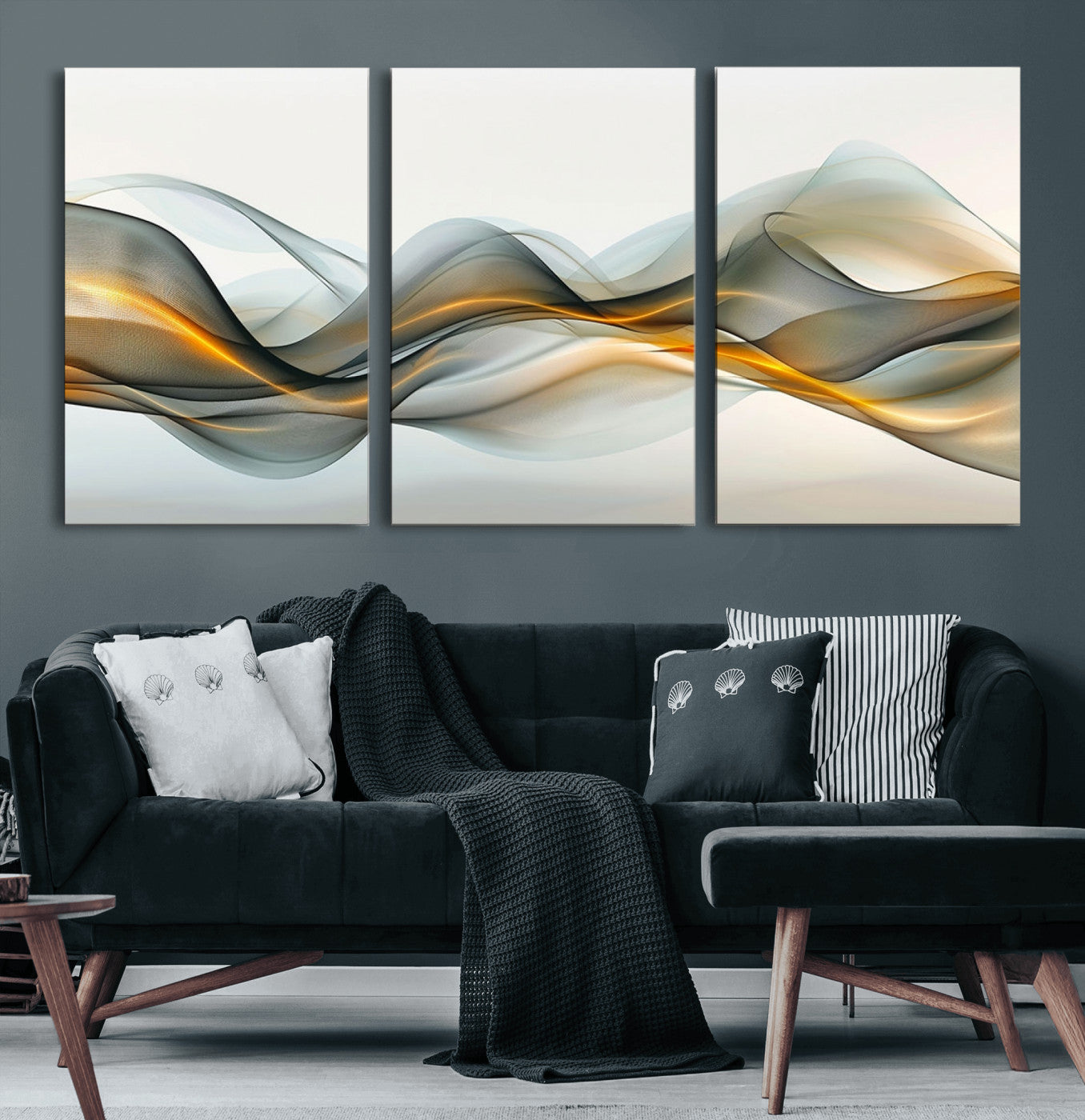 ES1001-MGV-CV-60X30-3P-Abstract Wave Canvas Wall Art – Fluid Contemporary Elegance in Motion – Ready to Hang