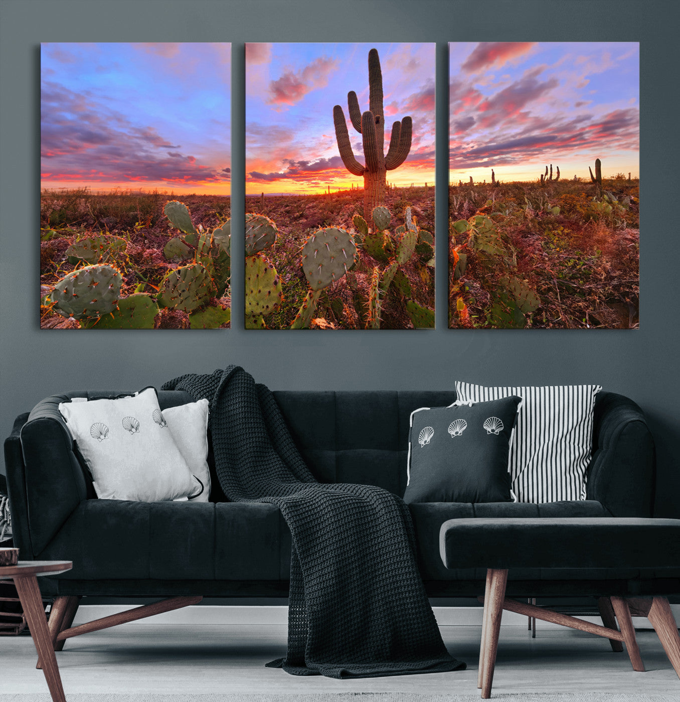 70465-MGV-CV-60X30-3P-Arizona Desert Wall Art Canvas Print - Framed Deser Sunset Wall Decor
