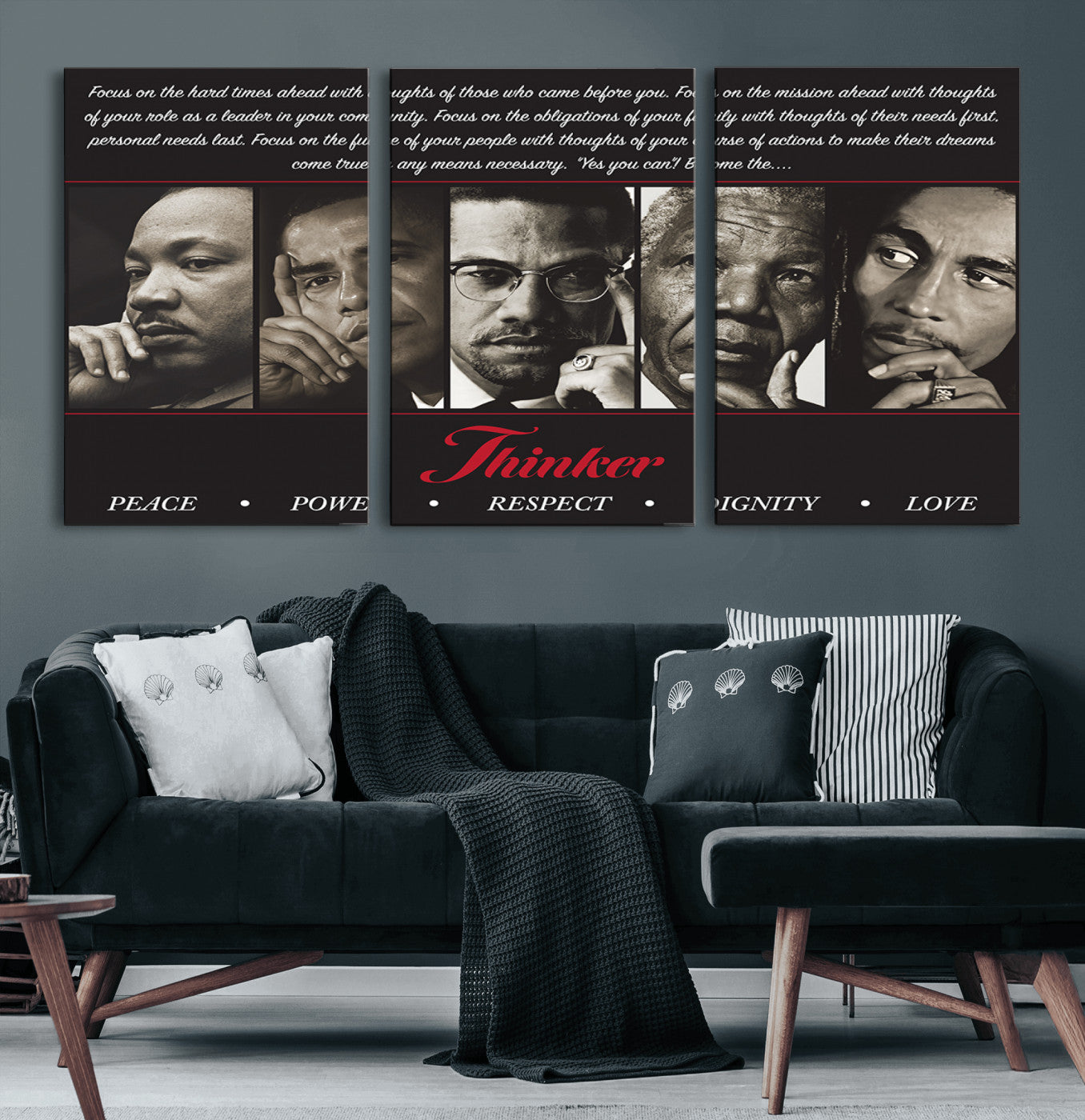 41417-MGV-CV-60X30-3P-Thinkers of Wall Art Canvas Print - Inspirational Wall Art Featuring Icons of Peace, Power, and