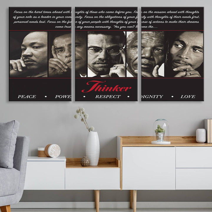 The Thinkers of Wall Art Canvas Print features icons of peace, power, and respect; it is framed and ready to hang.