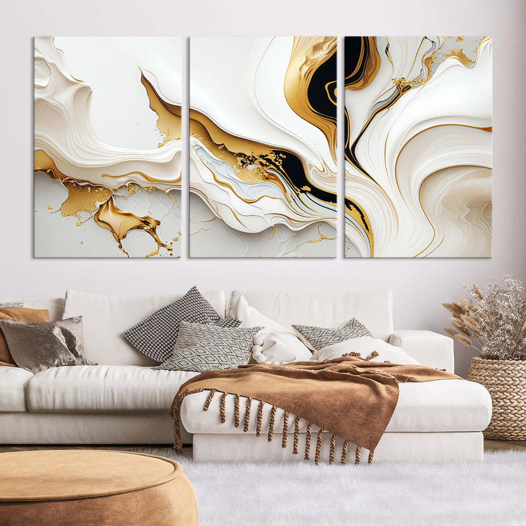 Abstract Geode Gold Marble Shape 3 - Pieces on Canvas Print