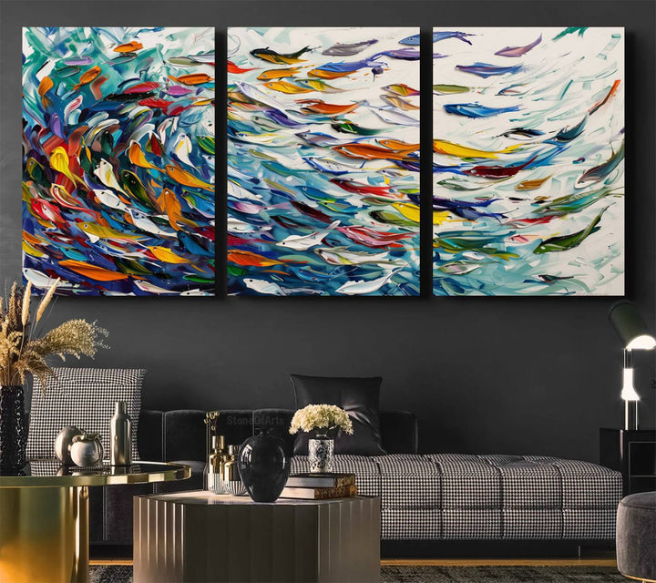 Modern Abstract Fish Shoal Wall Art Canvas Print.