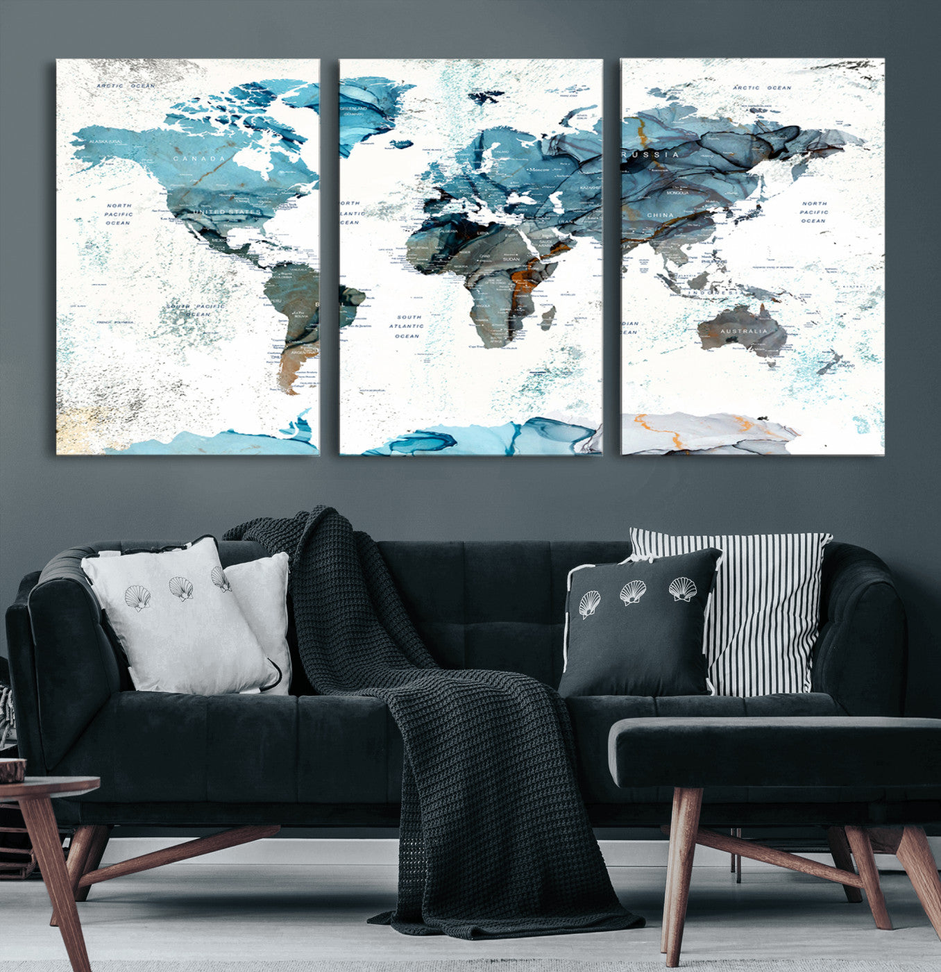 MGV-CV-60X30-3P - Push Pin World Map Canvas Print – Framed Wall Art for Couples to Track Their Travels – Anniversary