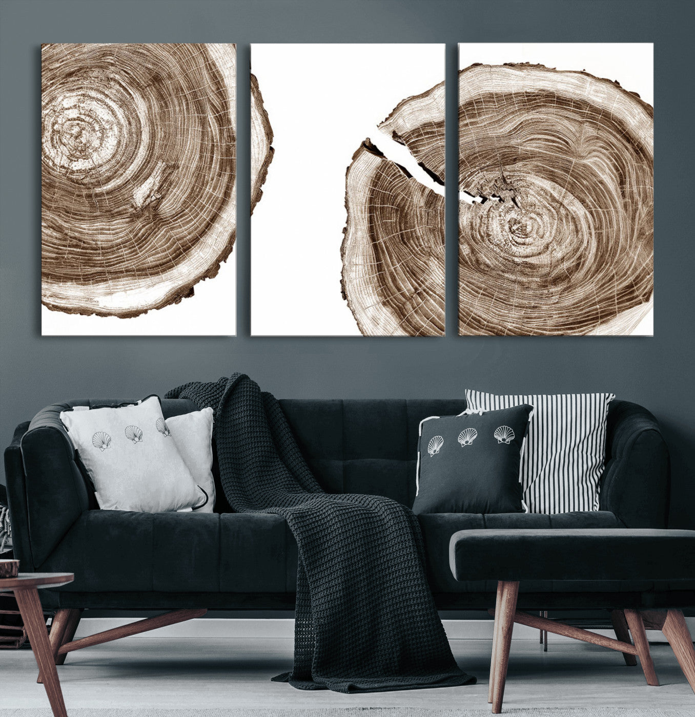 43743-MGV-CV-36X24-Wood Tree Ring Wall Art Canvas Prints, Tree Rings – Minimalist Black and White Wood Art | Triptych