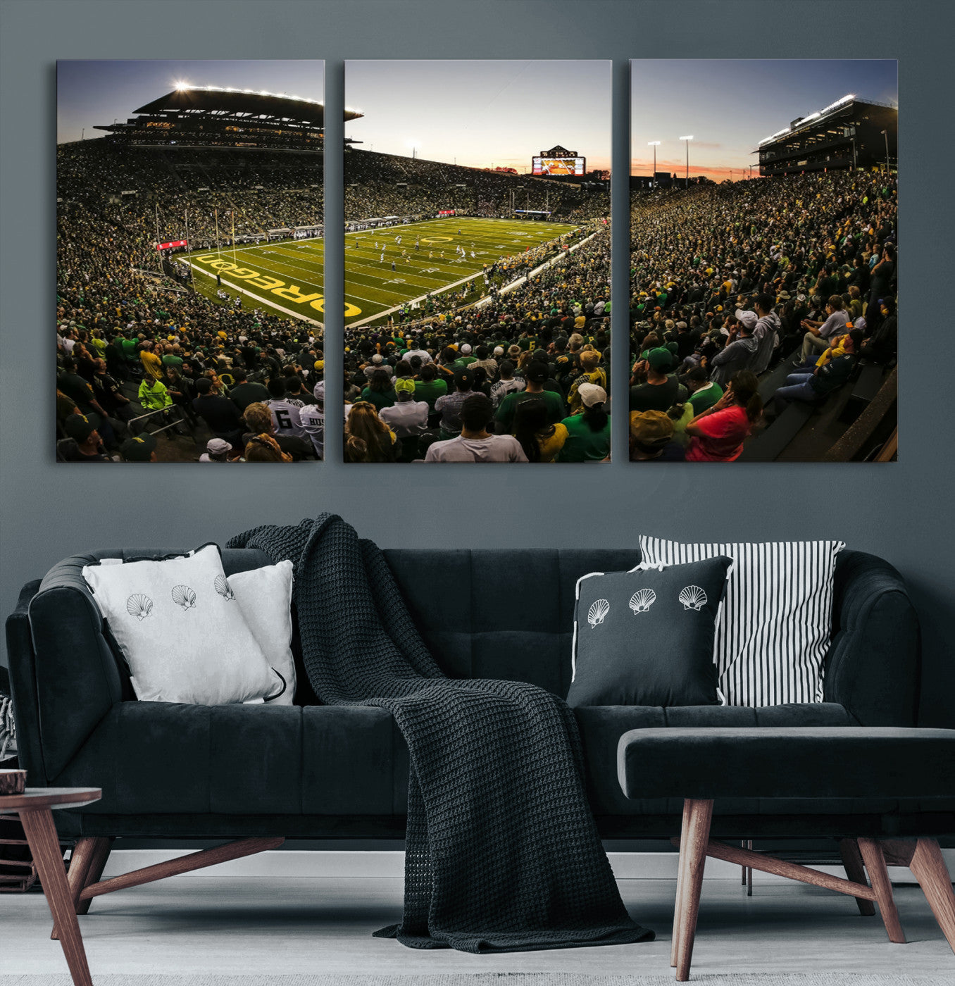 15228-MGV-CV-60X30-3P-Oregon Stadium Canvas Wall Art - Captivating Game Day Scene at Autzen Stadium, Oregon Ducks Football