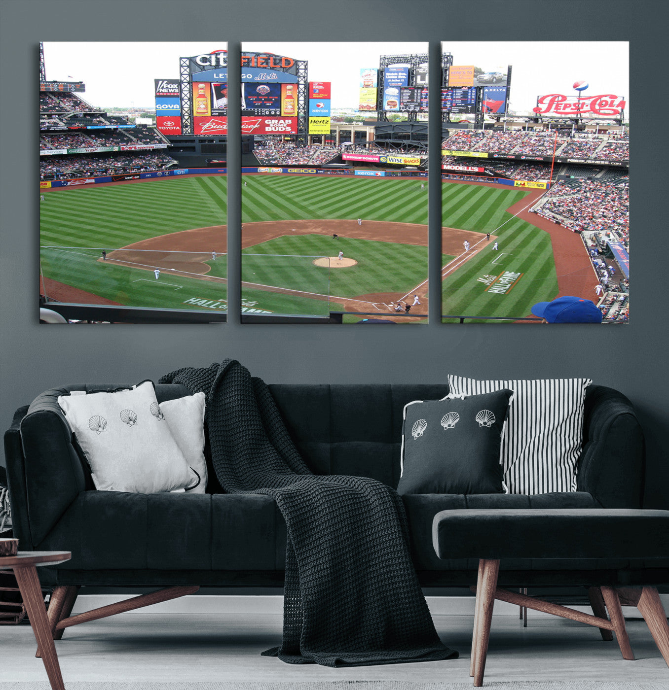 64829-MGV-CV-60X30-3P-New York Mets Baseball Team Print - Citi Field Baseball Stadium Wall Art Canvas Print
