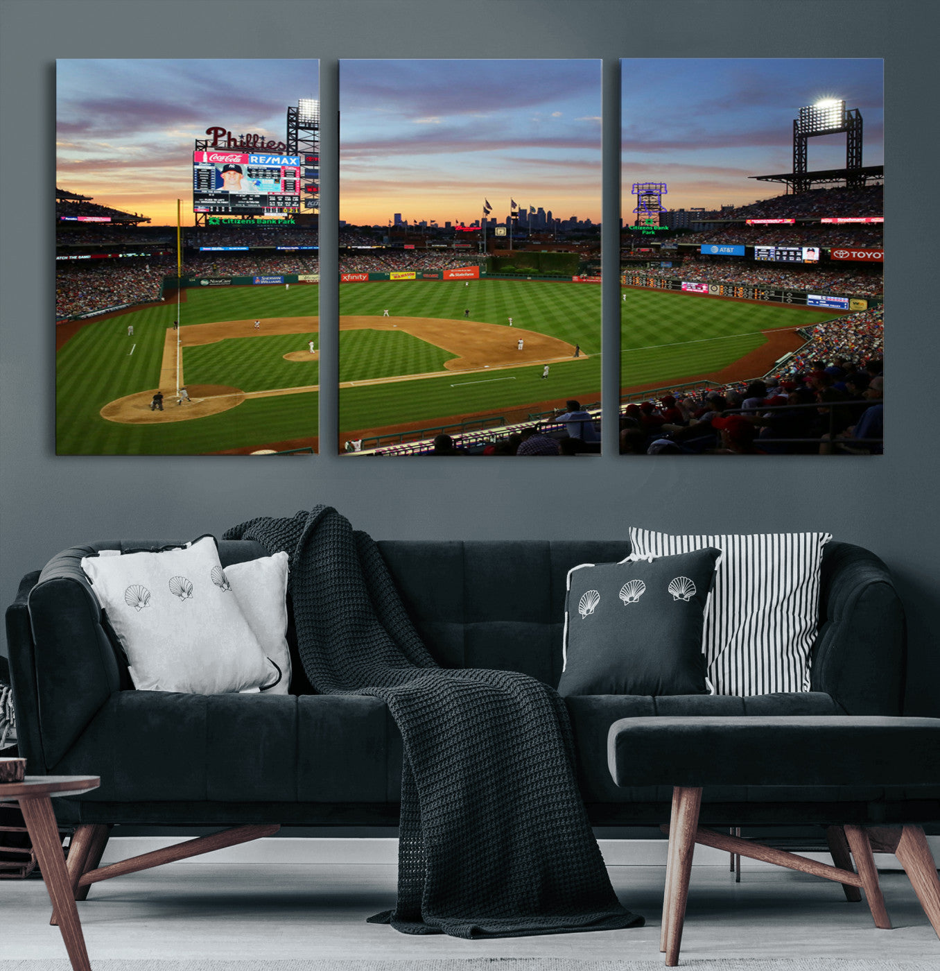 13778-MGV-CV-60X30-3P-Citizens Bank Park Philadelphia Phillies Wall Art Canvas | 3-Panel Canvas Print of Phillies Stadium