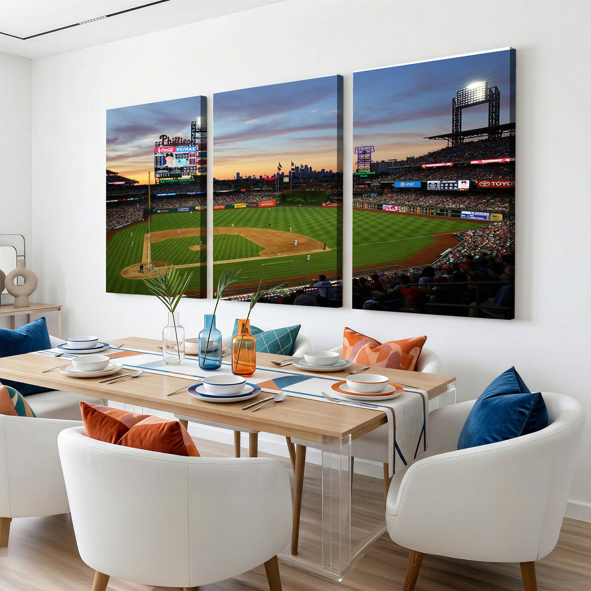 13778-MGV-CV-36X24 - Citizens Bank Park Philadelphia Phillies Wall Art Canvas | 3-Panel Canvas Print of Phillies Stadium