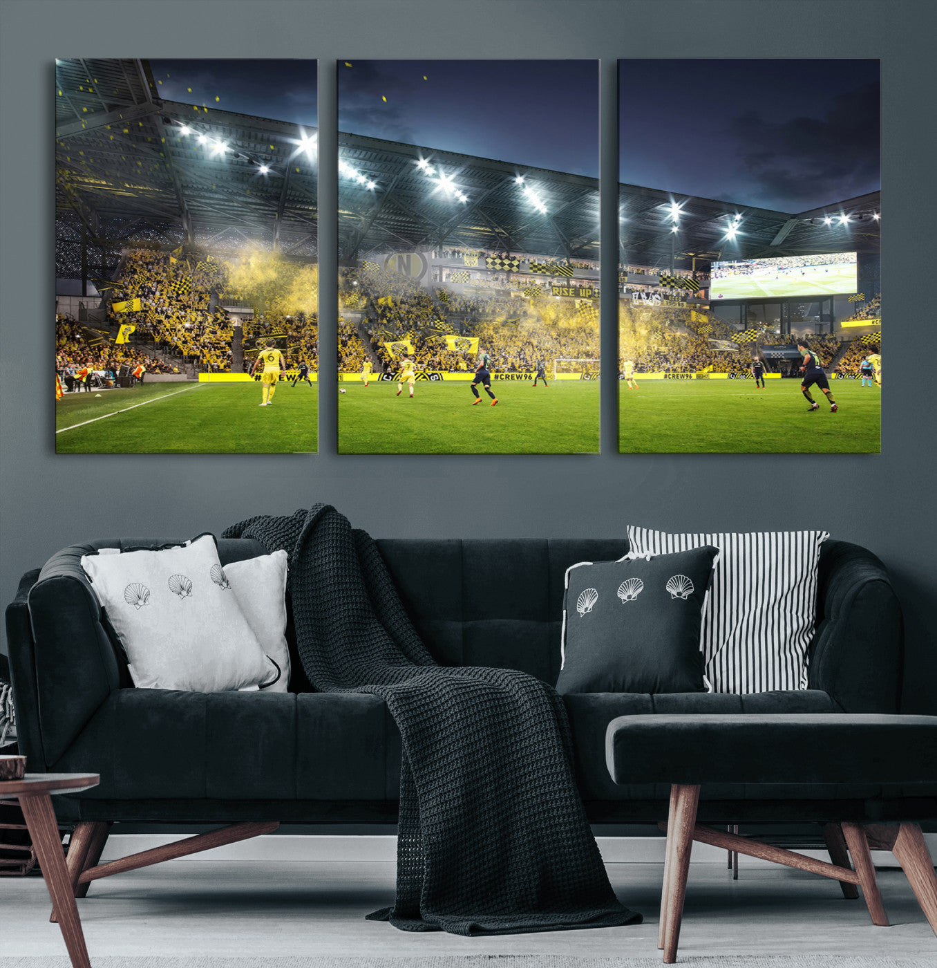 65820-MGV-CV-60X30-3P-Columbus Crew Stadium Match Triple Canvas Wall Art - Dynamic MLS Game Scene Canvas Wall Art