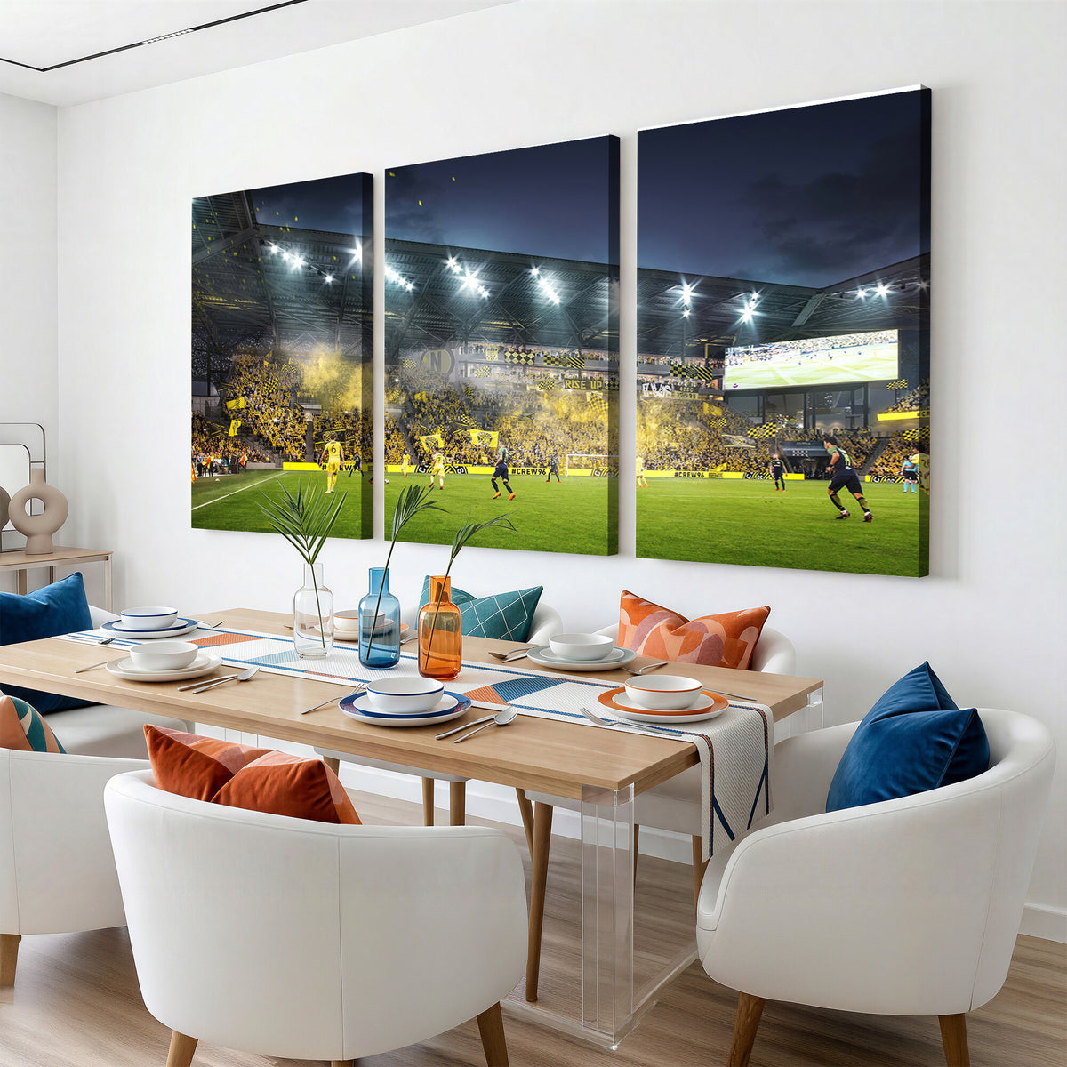 65820-MGV-CV-36X24 - Columbus Crew Stadium Match Triple Canvas Wall Art - Dynamic MLS Game Scene Canvas Wall Art