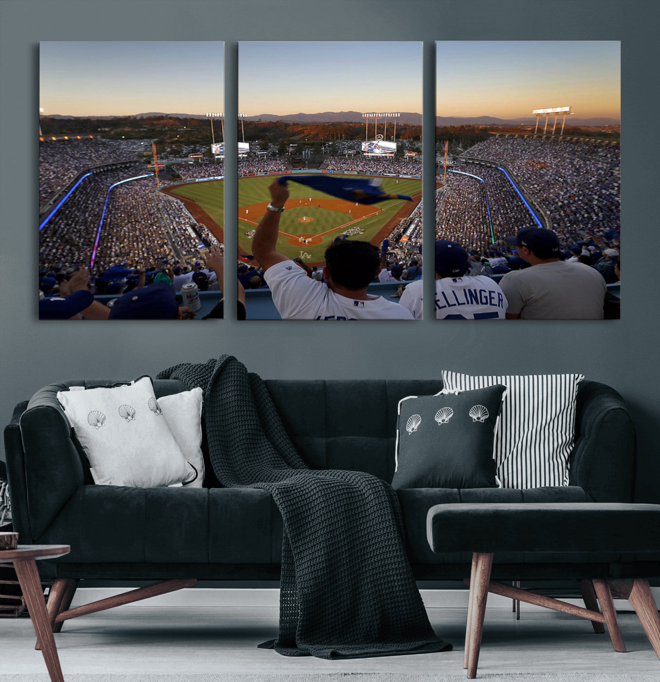 MGV-CV-60X30-3P - Dodger Stadium Sunset Game Triple Canvas Wall Art - Los Angeles Dodgers MLB Match