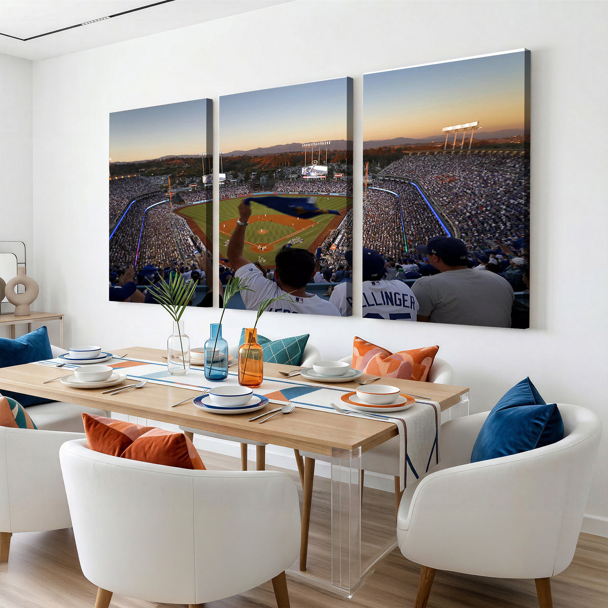 60162-MGV-CV-36X24 - Dodger Stadium Sunset Game Triple Canvas Wall Art, Los Angeles Dodgers MLB Match